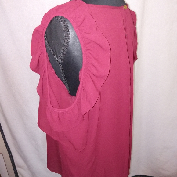 NY Collection Women's Flutter Sleeve Blouse - Burgundy - Picture 6 of 12